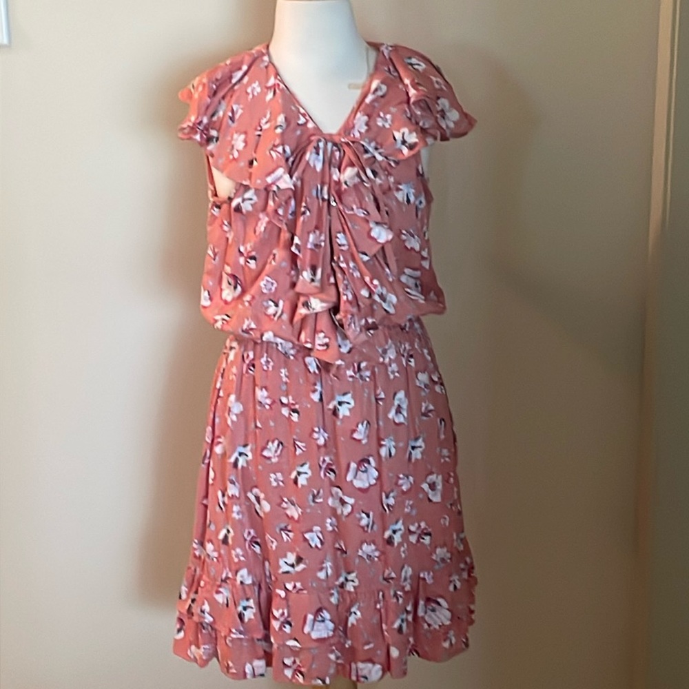 NWT~American Rag Woman’s XS Flutter Sleeves Coral Floral Print Short Dress